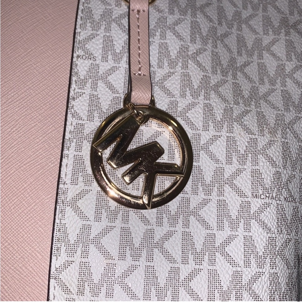 Michael Kors Monogram Beige and Pink Tote - Picture 10 of 13